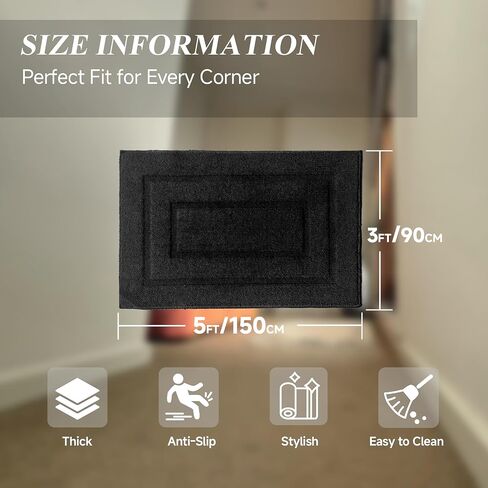 3x5 Washable Runner Rug for Hallway, Non Slip Low-Pile Kitchen Rug, Durable Soft Floor Carpet Runners for Entryway, Bedroom, Bathroom, Laundry Room, Solid Black in Saudi Arabia
