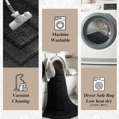 3x5 Washable Runner Rug for Hallway, Non Slip Low-Pile Kitchen Rug, Durable Soft Floor Carpet Runners for Entryway, Bedroom, Bathroom, Laundry Room, Solid Black in Saudi Arabia