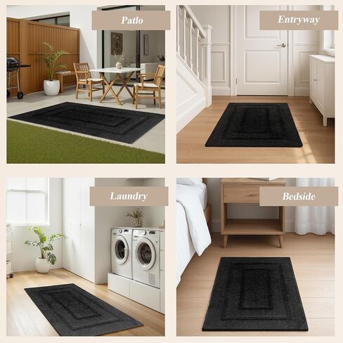 3x5 Washable Runner Rug for Hallway, Non Slip Low-Pile Kitchen Rug, Durable Soft Floor Carpet Runners for Entryway, Bedroom, Bathroom, Laundry Room, Solid Black in Saudi Arabia