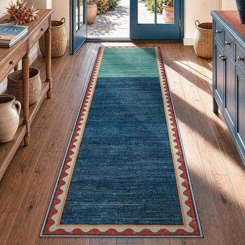 YIHOUSE Mid-Century Washed Style Area Rug 5x7 Washable Carpet for Living Room, Non-Slip Low Pile Soft Rug for Bedroom, Kitchen, Entryway, Retro Teal in Saudi Arabia
