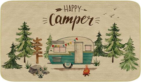 Comfoyar Camper RV Door Mat, Happy Camper Floor Mat, Welcome Rug With Rubber Backing for Shoe Scraper, Non Slip, Easy to Clean for Outside Camper Decor (17"x 30") in Saudi Arabia