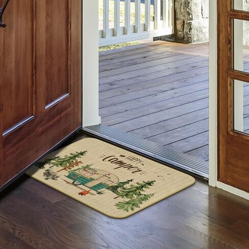 Comfoyar Camper RV Door Mat, Happy Camper Floor Mat, Welcome Rug With Rubber Backing for Shoe Scraper, Non Slip, Easy to Clean for Outside Camper Decor (17"x 30") in Saudi Arabia