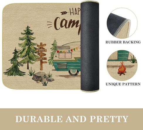 Comfoyar Camper RV Door Mat, Happy Camper Floor Mat, Welcome Rug With Rubber Backing for Shoe Scraper, Non Slip, Easy to Clean for Outside Camper Decor (17"x 30") in Saudi Arabia