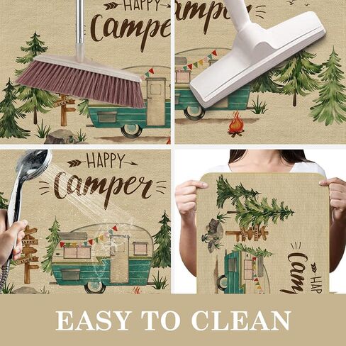 Comfoyar Camper RV Door Mat, Happy Camper Floor Mat, Welcome Rug With Rubber Backing for Shoe Scraper, Non Slip, Easy to Clean for Outside Camper Decor (17"x 30") in Saudi Arabia
