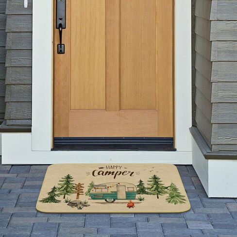 Comfoyar Camper RV Door Mat, Happy Camper Floor Mat, Welcome Rug With Rubber Backing for Shoe Scraper, Non Slip, Easy to Clean for Outside Camper Decor (17"x 30") in Saudi Arabia
