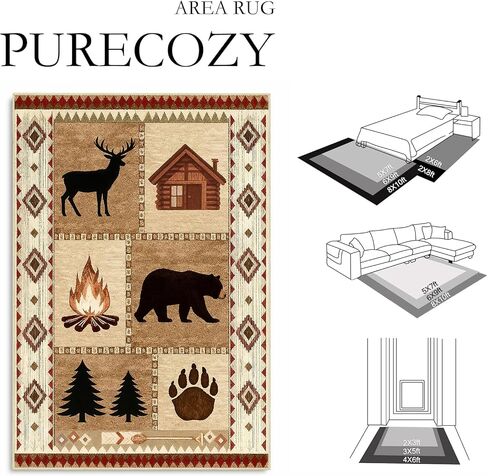 Area Rug 5x7 Rustic Cabin Bear Deer Rug Lodge Country Farmhouse Wildlife Rugs for Living Room Southwesten Machine Washable Non-Slip Printed Low-Pile Indoor Carpet for Bedroom Dining Room Office in Kuwait