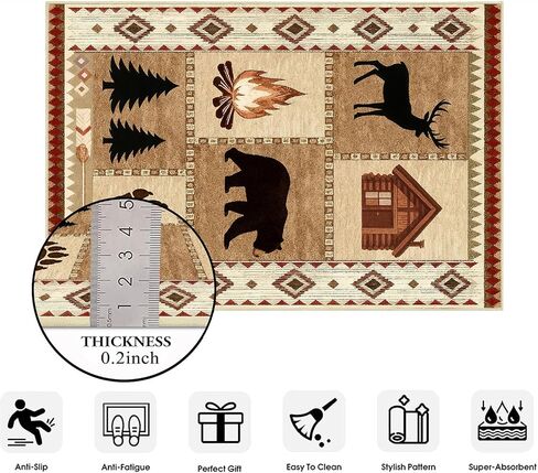 Area Rug 5x7 Rustic Cabin Bear Deer Rug Lodge Country Farmhouse Wildlife Rugs for Living Room Southwesten Machine Washable Non-Slip Printed Low-Pile Indoor Carpet for Bedroom Dining Room Office in Kuwait