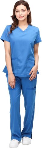 NY Threads Medical Scrub Set for Women, 1 Scrub Top and 1 Scrub Pant Loose Fit, Soft Stretch, Small, Ceil Blue in Saudi Arabia