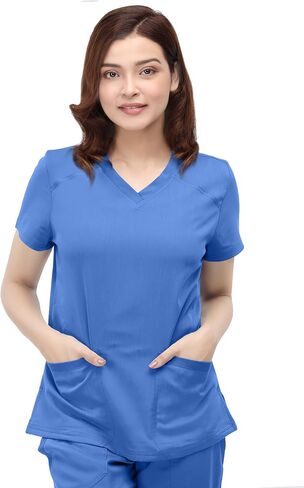 NY Threads Medical Scrub Set for Women, 1 Scrub Top and 1 Scrub Pant Loose Fit, Soft Stretch, Small, Ceil Blue in Saudi Arabia