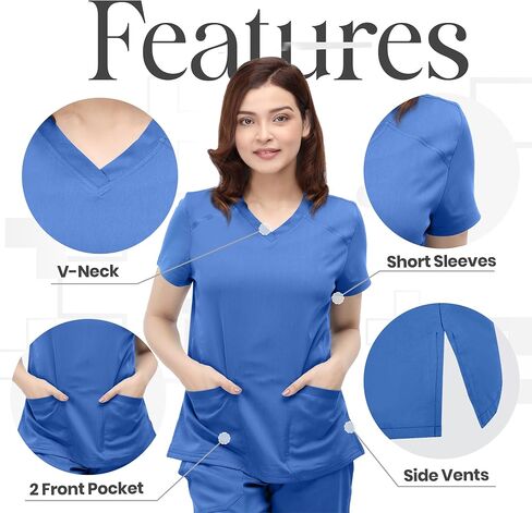 NY Threads Medical Scrub Set for Women, 1 Scrub Top and 1 Scrub Pant Loose Fit, Soft Stretch, Small, Ceil Blue in Saudi Arabia