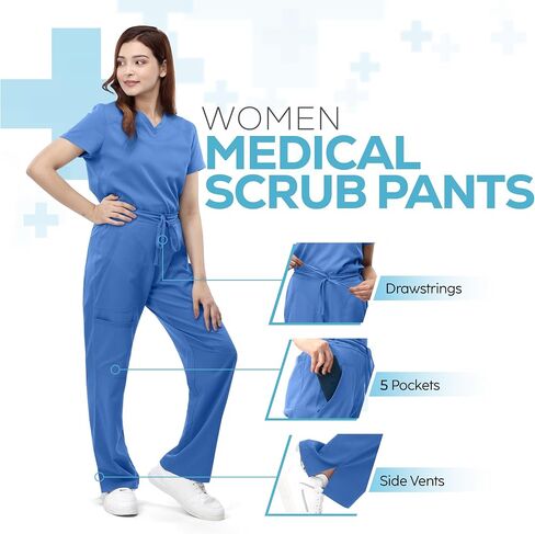 NY Threads Medical Scrub Set for Women, 1 Scrub Top and 1 Scrub Pant Loose Fit, Soft Stretch, Small, Ceil Blue in Saudi Arabia