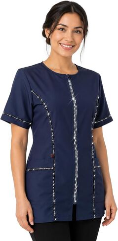 Ladybird Line 854 Water Resistant Navy Rhinestone Trim Jacket, Short Sleeve, Hair Bleach Resistant Pet Grooming Hair Stylist in Saudi Arabia