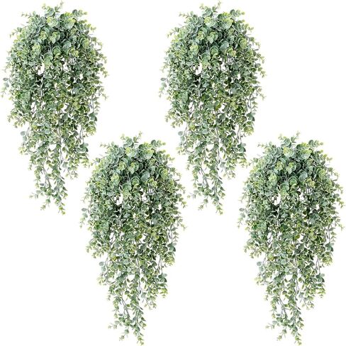 zeyune 6 حزمة نباتات الأوكالبتوس المعلقة الاصطناعية، أوراق الأوكالبتوس الخضراء وهمية، ديكور نبات اللبلاب بوهو لحفل الزفاف، خلفية دش الزفاف الحمام مكتب المنزل مكتب الجدار الداخلي (مرشوشة باللون الأبيض) in Kuwait