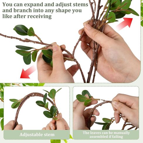 5Pcs 43.3Inch Artificial Ficus Stems, Fake Ficus Twig Plants Faux Green Leaf Spray Branch Greenery for Vase Filler Home Wedding Garden Table Decor in Saudi Arabia