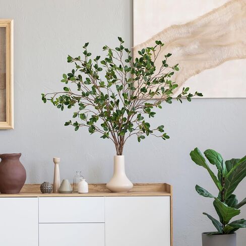 5Pcs 43.3Inch Artificial Ficus Stems, Fake Ficus Twig Plants Faux Green Leaf Spray Branch Greenery for Vase Filler Home Wedding Garden Table Decor in Saudi Arabia