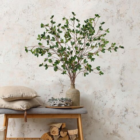 5Pcs 43.3Inch Artificial Ficus Stems, Fake Ficus Twig Plants Faux Green Leaf Spray Branch Greenery for Vase Filler Home Wedding Garden Table Decor in Saudi Arabia