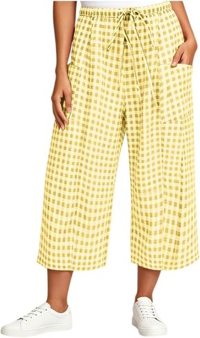 Cotton Linen Barrel Pants for Women High Waisted Wide Leg Pant Summer Casual Baggy Cropped Trousers with Pockets in Kuwait