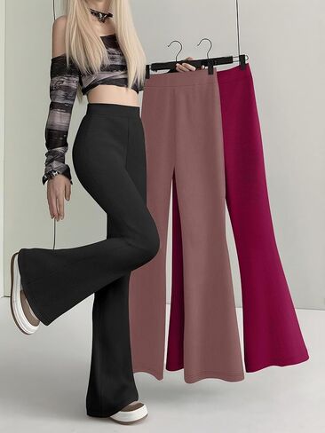 2 Piece High Waisted Flare Leggings for Women - Yoga Pants for Women - Buttery Soft Bell Bottom Palazzo - Versatile Sizing in Kuwait