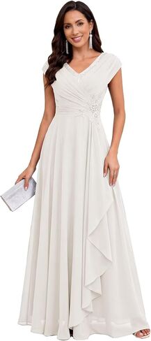 V Neck Chiffon Mother of The Bride Dresses for Women Lace Appliques A Line Formal Evening Dress in Kuwait