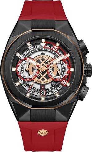 Kenneth Scott Men's Movement Watch, Chronograph Display and Silicone Strap - K26103-BSRB, Red in Saudi Arabia