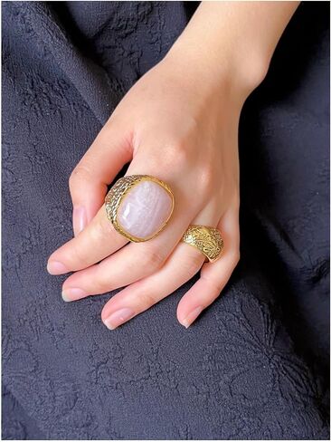 Natural Gemstone Tigereye Rose Quartz Turquoise Statement Rings for Women | Authentic natural gemstone centerpiece commands attention and delivers a bold vintage aesthetic at formal events. in Saudi Arabia
