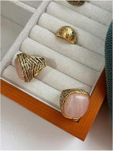 Natural Gemstone Tigereye Rose Quartz Turquoise Statement Rings for Women | Authentic natural gemstone centerpiece commands attention and delivers a bold vintage aesthetic at formal events. in Saudi Arabia
