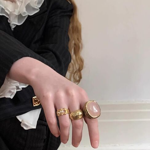 Natural Gemstone Tigereye Rose Quartz Turquoise Statement Rings for Women | Authentic natural gemstone centerpiece commands attention and delivers a bold vintage aesthetic at formal events. in Saudi Arabia
