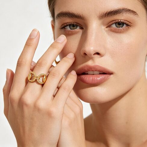 Chunky Gold Horsebit Rings for Women Vintage Western Horseshoe Rings Adjustable Equestrian Ring Statement Jewelry in Kuwait