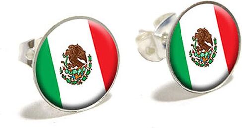 Mexico Mexican Flag Novelty Silver Plated Stud Earrings in Kuwait
