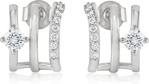 حلق Belacqua Lab Grown Diamond Triple Huggie Illusion من الفضة الاسترليني أو الفضة المطلية بالذهب الأصفر عيار 14 قيراط، قطع دائري، 1/2 قيراط، لون J-K Clarity I1-I2، مجوهرات للنساء، صندوق هدايا متضمن in Kuwait