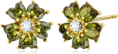 Olive Green Crystal Flower Floral Stud 14K Gold Plated Cubic Zirconia Earrings for Women Small Statement Earrings in Kuwait