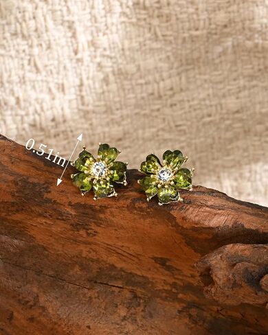 Olive Green Crystal Flower Floral Stud 14K Gold Plated Cubic Zirconia Earrings for Women Small Statement Earrings in Kuwait
