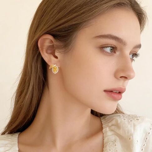 Asymmetrical Lemon Stud Earrings for Women, Enamel & Cubic Zirconia Hypoallergenic Sterling Silver Post, Yellow Fruit Summer Jewelry Gift in Saudi Arabia