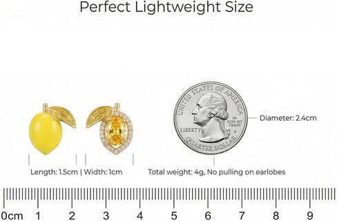Asymmetrical Lemon Stud Earrings for Women, Enamel & Cubic Zirconia Hypoallergenic Sterling Silver Post, Yellow Fruit Summer Jewelry Gift in Saudi Arabia