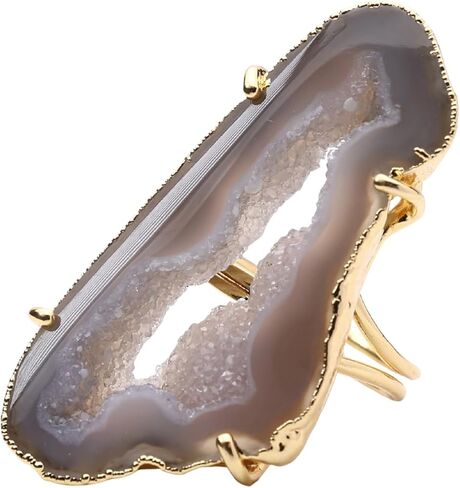 Geode Druzy Slice Statement Ring Gold Adjustable Ring Size US 6-9 Gold Plated Handmade Fashion Jewelry Stone Size 30-40 mm Long in Saudi Arabia