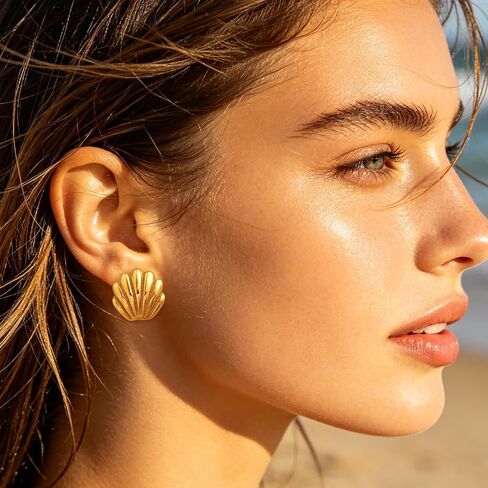 Gold Beach Stud Earrings Set for Women 3 Pairs Shell Starfish Seashell Stud Earrings Cute Dainty Minimalist Summer Ocean Jewelry for Vacation Travel in Saudi Arabia