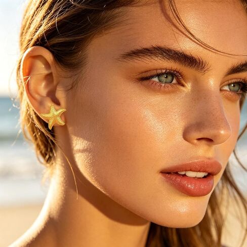 Gold Beach Stud Earrings Set for Women 3 Pairs Shell Starfish Seashell Stud Earrings Cute Dainty Minimalist Summer Ocean Jewelry for Vacation Travel in Saudi Arabia