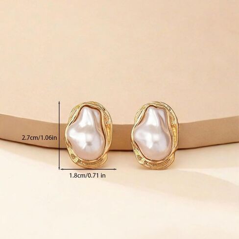 Boho Pearl Statement Earrings for Women Irregular Pearl and Gold Stud Earrings for Women Big Round Freshwater Pearls Bridal Earring Beach Ocean Vacation Jewelry in Kuwait