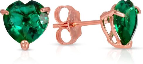 14K Solid Gold Stud Earrings with Heart Shape Lab. Grown Emerald (Grade AAA) in Kuwait