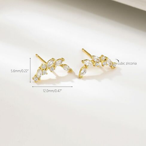 925 Sterling Silver Leaf Ear Crawler Earrings for Women 14k Gold Plated Marquise Cut Cubic Zirconia Climber Stud Earring Hypoallergenic Leaves Earring Jewelry Gifts for Brides Bridesmaid in Saudi Arabia