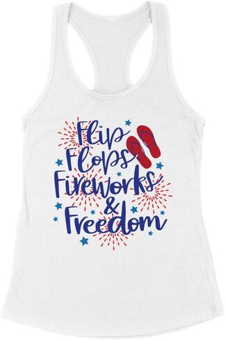 TeesAndTankYou Flip Flops Fireworks and Freedom Tank Top Fitted Racerback Women's in Kuwait