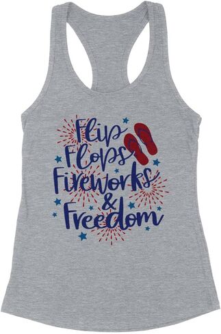 TeesAndTankYou Flip Flops Fireworks and Freedom Tank Top Fitted Racerback Women's in Kuwait
