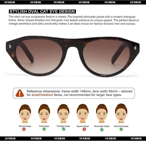 Retro Oval Sunglasses for Women Men 2026 Trendy Cat Eye Sun Glasses 70s Vintage Shades UV Protection in Saudi Arabia