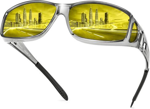 Night Vision Driving Glasses for Men Women, Wrap-Around Glasses Polarized Anti Glare HD Yellow Lens in Saudi Arabia