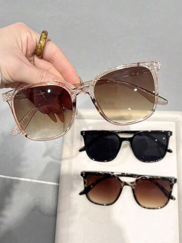 3pcs Plastic Square Full Frame Multicolor Inlaid Nail Tinted Lens Vintage Bohemian Decoration Fashion Sunglasses in Kuwait