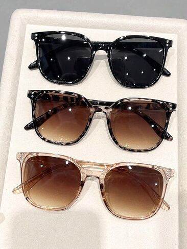 3pcs Plastic Square Full Frame Multicolor Inlaid Nail Tinted Lens Vintage Bohemian Decoration Fashion Sunglasses in Kuwait