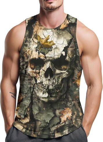 Men’s Camouflage Skull Tank Tops Sleeveless Muscle Shirt Casual Tank Tops for Gym, Workout, Outdoor in Kuwait