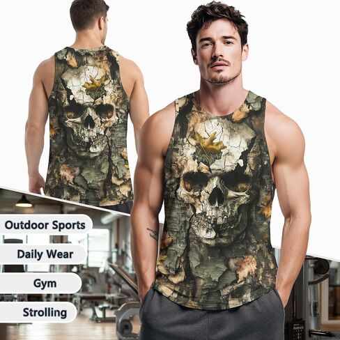 Men’s Camouflage Skull Tank Tops Sleeveless Muscle Shirt Casual Tank Tops for Gym, Workout, Outdoor in Kuwait