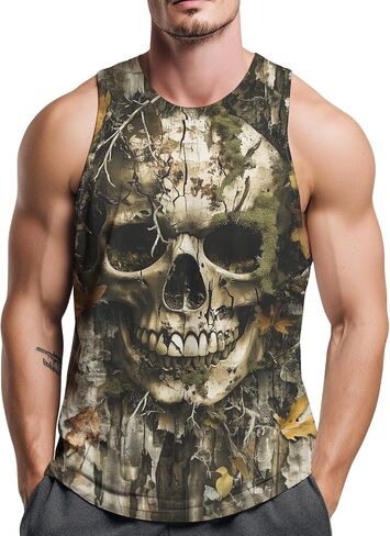 Men’s Camouflage Skull Tank Tops Sleeveless Muscle Shirt Casual Tank Tops for Gym, Workout, Outdoor in Saudi Arabia