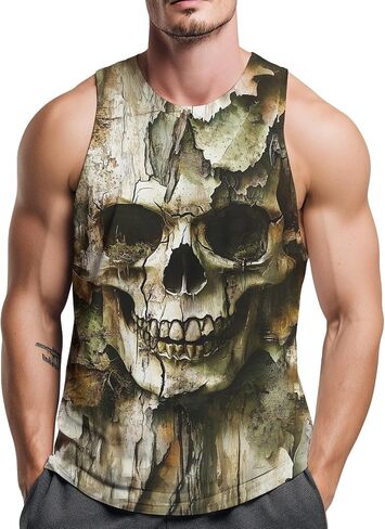 Men’s Camouflage Skull Tank Tops Sleeveless Muscle Shirt Casual Tank Tops for Gym, Workout, Outdoor in Kuwait